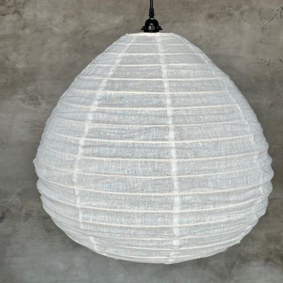 Hanging lights - Large pendant light in Japanese-style natural rattan and linen in the shape of a drop H55 D60 - OFFICE OBJETS