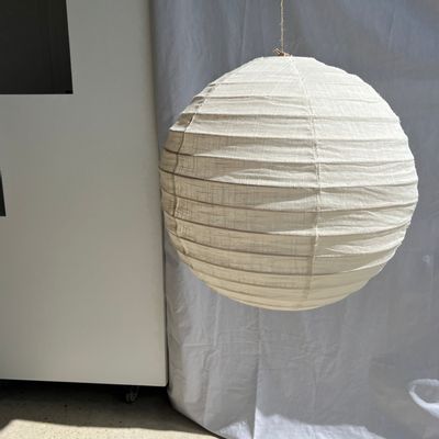 Suspensions - Grande suspension en rotin et lin naturel japonisante ronde D:60 - OFFICE OBJETS