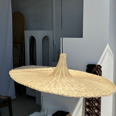 Hanging lights - Large pendant light, rattan lamp in the shape of a hat D:80cm - OFFICE OBJETS