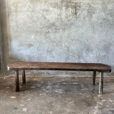 Coffee tables - Large rounded coffee table in old Asian teak L:2m W:50 H:50 - OFFICE OBJETS