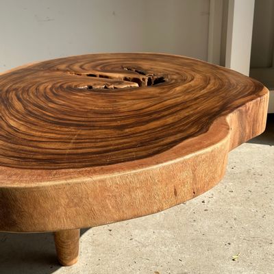 Coffee tables - Large coffee table, natural monoxyl wood top (suar) - Kapas - OFFICE OBJETS
