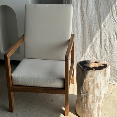 Autres tables  - Grande table d'appoint en bois pétrifié organique écorce blanche cœur croissant noir H:56 D:31-23 - OFFICE OBJETS