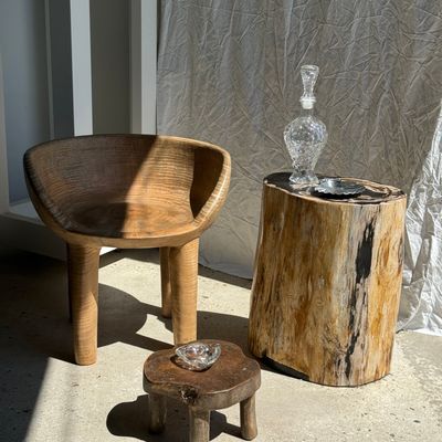 Autres tables  - Grande table d'appoint en bois pétrifié organique multicolore noire H:45 D:26-36 - OFFICE OBJETS