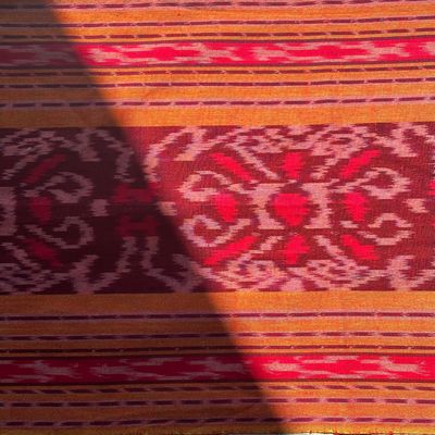 Fabrics - Indonesian ikat with dominant orange, traditional fabric 185x40cm - OFFICE OBJETS