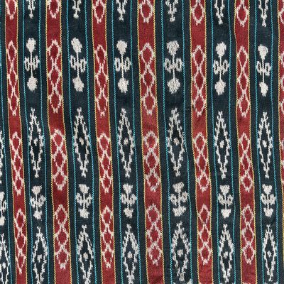 Tissus - Ikat, tissu traditionnel indonésien de l'ile Savu (Timor) rouge, noir, jaune et bleu 2m25x70 - OFFICE OBJETS