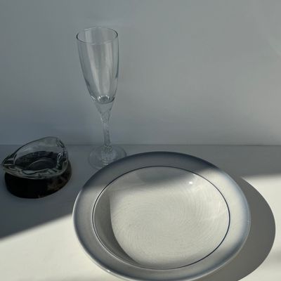 Everyday plates - Set of 2 blue earthenware soup plates from Saint Amand, hand-painted La Baule model - OFFICE OBJETS