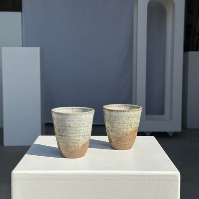 Mugs - Set of 2 Indonesian ceramic cups / mug (matte brown & speckled glaze) - OFFICE OBJETS