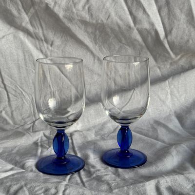 Stemware - Set of 2 blue glass stemmed glasses - OFFICE OBJETS