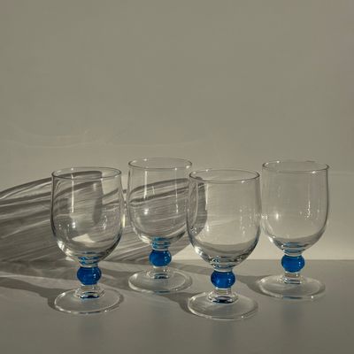 Stemware - Set of 4 blue ball stemmed water glasses - OFFICE OBJETS