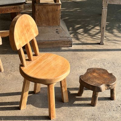 Tabourets - Mini tabouret bas en teck asiatique ancien upcyclé H15 D24 - OFFICE OBJETS