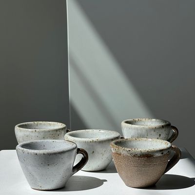 Mugs - Set of 5 Indonesian Ceramic Handled Coffee Cups - OFFICE OBJETS