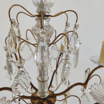 Hanging lights - Medium cage chandelier with pendants and brass frame in Louis XV style - OFFICE OBJETS