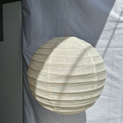Hanging lights - Medium round Japanese-style rattan and natural linen pendant light D:40 - OFFICE OBJETS