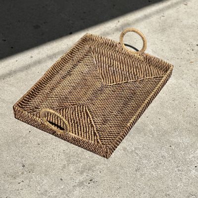 Shopping baskets - Rectangular Asian artisanal basket with circular handle L:45 l:35 - OFFICE OBJETS