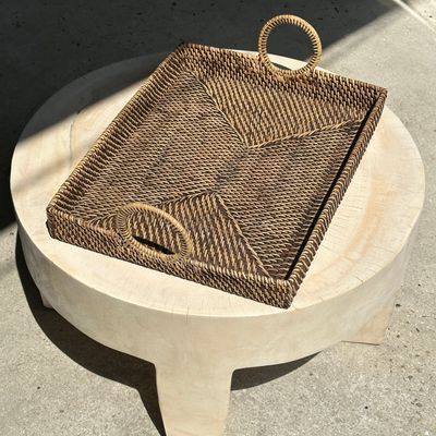 Shopping baskets - Rectangular Asian artisanal basket with circular handle L:45 l:35 - OFFICE OBJETS