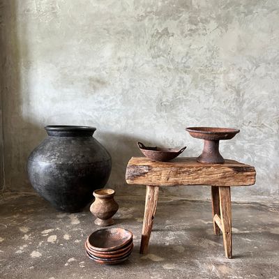 Bancs - Petit banc organique en teck asiatique blond quadripode - Enam - OFFICE OBJETS