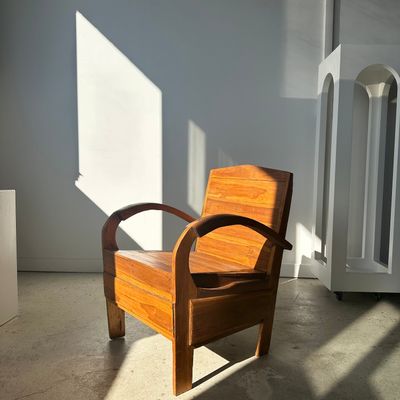 Fauteuils - Petit fauteuil asiatique en lattes de bois upcyclé naturel - OFFICE OBJETS