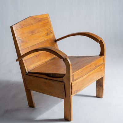 Fauteuils - Petit fauteuil asiatique en lattes de bois upcyclé naturel - OFFICE OBJETS