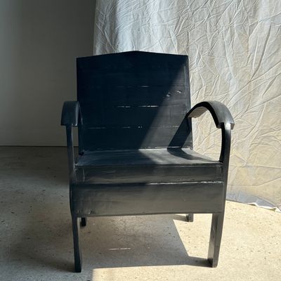 Fauteuils - Petit fauteuil asiatique en lattes de bois upcyclé noir - OFFICE OBJETS