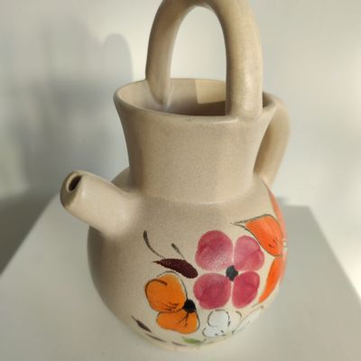 Carafes - Small stoneware ball pitcher with floral pattern - OFFICE OBJETS