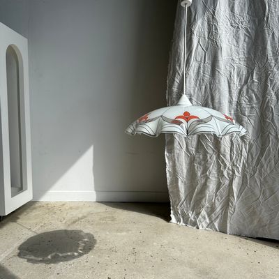 Hanging lights - Small vintage chandelier in white and orange glass, geometric patterns D:43 - OFFICE OBJETS