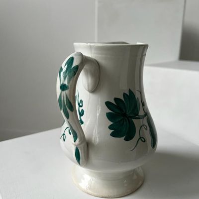 Carafes - Petit pichet Creil et Montereau XIXe décor peint à la main de vigne turquoise - OFFICE OBJETS