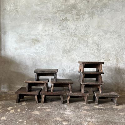 Stools - Small stool, side stool in old teak, footrest - OFFICE OBJETS