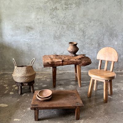 Children's tables and chairs - Small child's chair in natural blond teak with three-bar back - OFFICE OBJETS