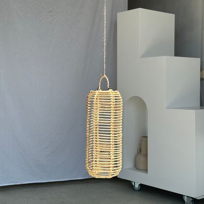 Hanging lights - Small rattan pendant lamp in the shape of a lantern H35 D15 - OFFICE OBJETS