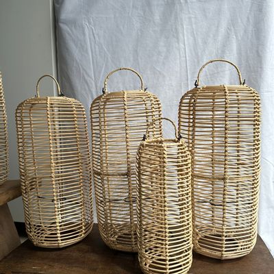Hanging lights - Small rattan pendant lamp in the shape of a lantern H35 D15 - OFFICE OBJETS