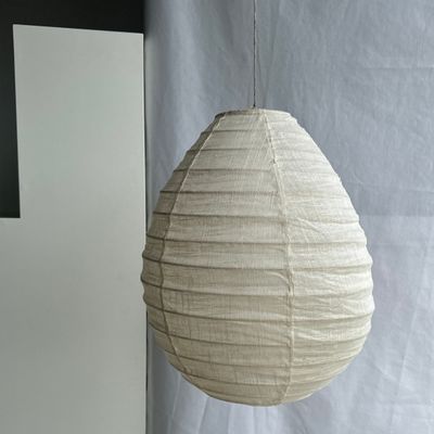 Hanging lights - Small Japanese-style natural rattan and linen pendant light in the shape of a drop H40 D35 - OFFICE OBJETS