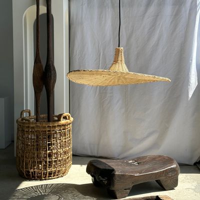 Hanging lights - Small pendant light, rattan lamp in the shape of a hat D: 60cm - OFFICE OBJETS
