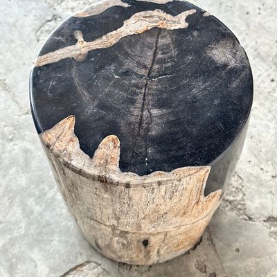 Other tables - Small black petrified wood side table with white line H:28cm D:19cm - OFFICE OBJETS