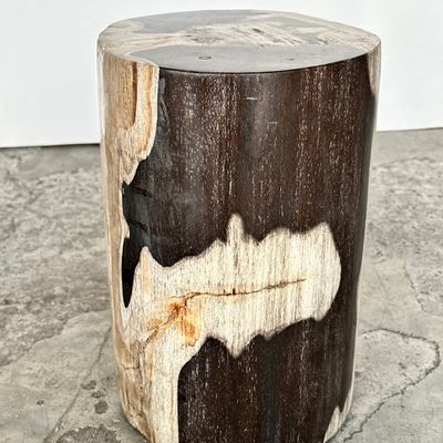 Autres tables  - Petite table d'appoint en bois pétrifié noire, blanche et grise H28 D:18,5 - OFFICE OBJETS