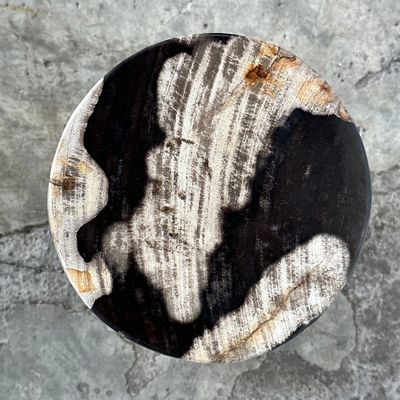 Autres tables  - Petite table d'appoint en bois pétrifié noire, blanche et grise H28cm D:19 - OFFICE OBJETS