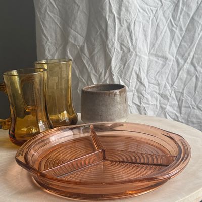 Platter and bowls - Rosaline Pink Glass Compartment Dish - OFFICE OBJETS