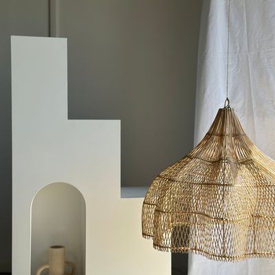 Suspensions - Suspension, luminaire en rotin en forme de fleur, tulipe, corolle H:80cm D80cm - OFFICE OBJETS