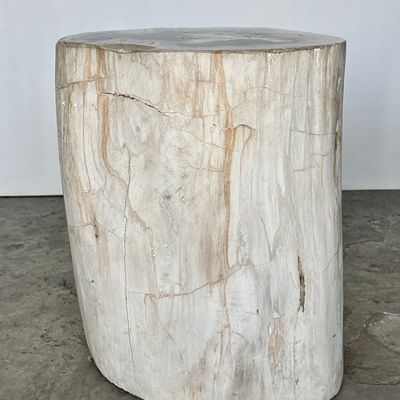 Autres tables  - Table d'appoint en bois pétrifié à dominante blanche cœur couronne noire H:40 D:24-30 - OFFICE OBJETS