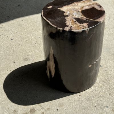 Other tables - Side table in petrified wood, predominantly black H34 D24-25 - OFFICE OBJETS