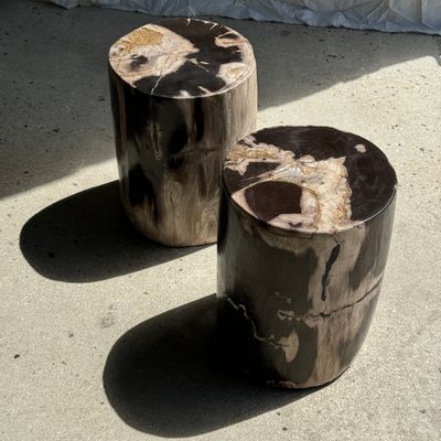 Other tables - Side table in petrified wood, predominantly black H34 D24-25 - OFFICE OBJETS
