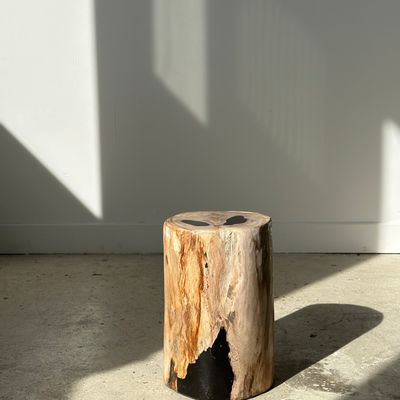 Other tables - Side table in white petrified wood 2 black spots H:28cm D:18.5cm - OFFICE OBJETS
