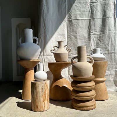 Other tables - Side table in white petrified wood 2 black spots H:28cm D:18.5cm - OFFICE OBJETS