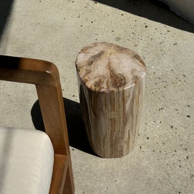 Other tables - Beige oval petrified wood side table H:43 D:25-38 - OFFICE OBJETS