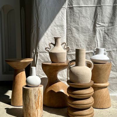 Tabourets - Table d'appoint, bout de canapé ou tabouret en manguier naturel monoxyle en forme de bobine H:46cm D:27cm - OFFICE OBJETS