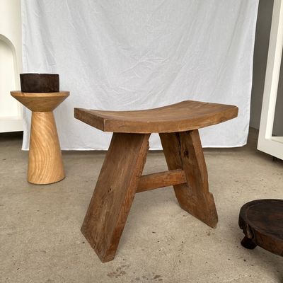 Stools - Curved seat stool in Asian teak - OFFICE OBJETS