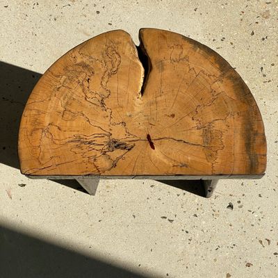 Stools - Solid tamarind stool, semi-circular edge seat and blackened feet - OFFICE OBJETS