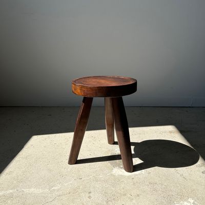 Stools - High hollow upcycled teak tripod stool - Small tripod stool in solid brown wood with hollow circular seat H:40cm - OFFICE OBJETS
