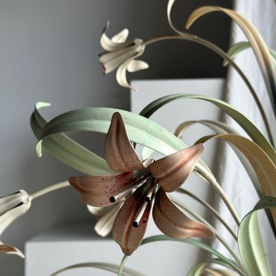 Hanging lights - Very large chandelier with white, pink and green flower motifs Maison Masca D:1m10 H:1m - OFFICE OBJETS