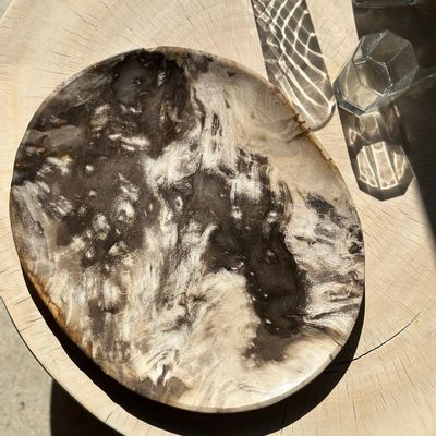 Platter and bowls - Very large empty pocket or dish in petrified wood - OFFICE OBJETS