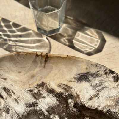 Platter and bowls - Very large empty pocket or dish in petrified wood - OFFICE OBJETS